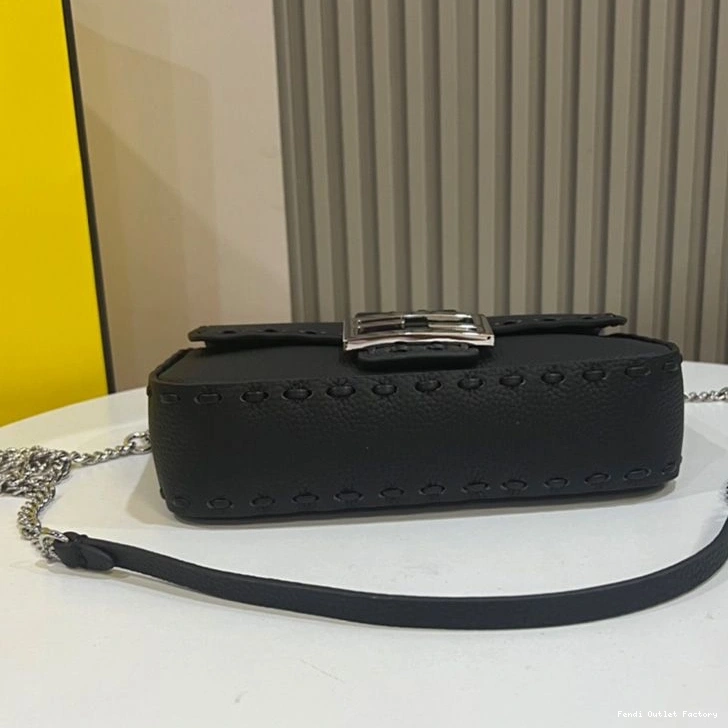 Affordable HOT Cuoio Romano Bag Fendi In Mini Black Baguette Selleria Leather 0712